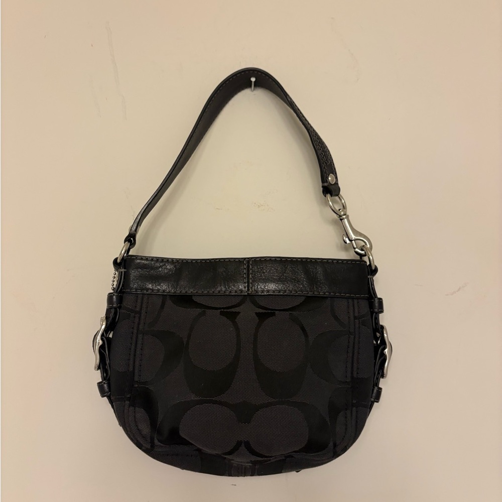 Coach Black Signature Jacquard Shoulder Bag with Silver Hardware small - Picture 2 of 10